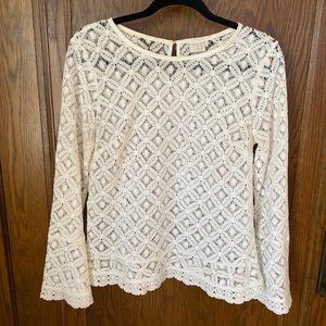 Cream Crochet Bell Sleeve Shirt Women's Size Small